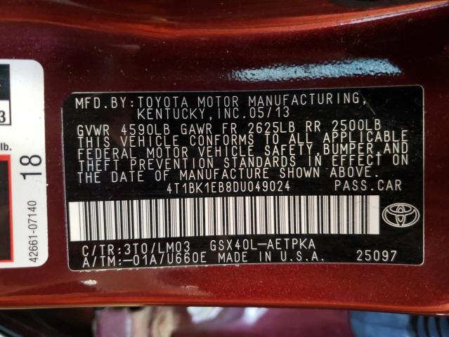 Photo 10 from auction – 2013 TOYOTA AVALON BAS with VIN 4T1BK1EB8DU049024