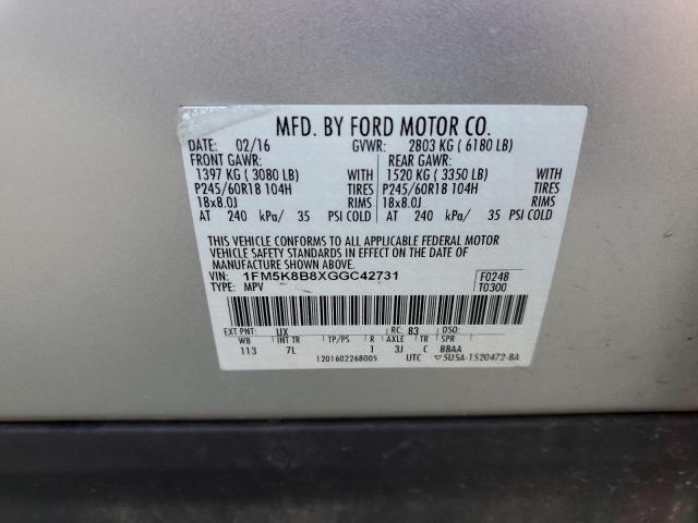 Photo 10 from auction – 2016 FORD EXPLORER with VIN 1FM5K8B8XGGC42731