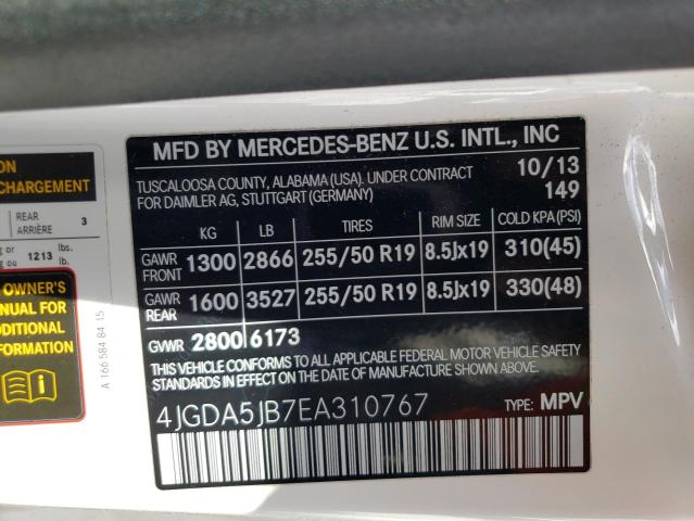 Photo 10 from auction – 2014 MERCEDES-BENZ ML 350 with VIN 4JGDA5JB7EA310767
