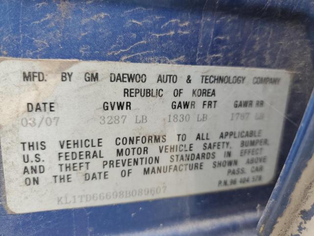 Photo 10 from auction – 2008 CHEVROLET AVEO BASE with VIN KL1TD66698B089607