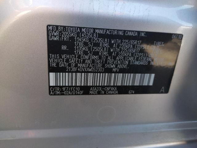 Photo 10 from auction – 2010 TOYOTA RAV4 with VIN 2T3BF4DVXAW052303