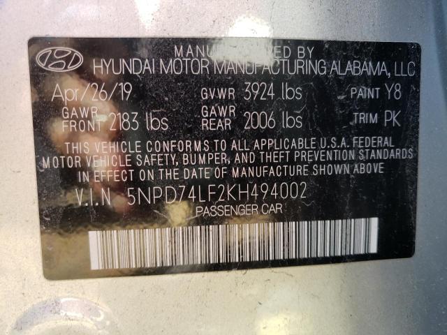 Photo 10 from auction – 2019 HYUNDAI ELANTRA SE with VIN 5NPD74LF2KH494002