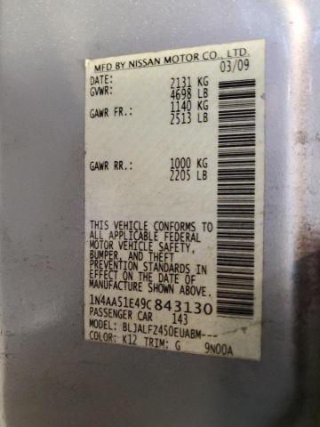 Photo 10 from auction – 2009 NISSAN MAXIMA S with VIN 1N4AA51E49C843130