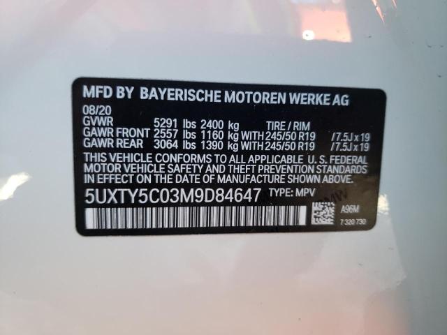 Photo 10 from auction – 2021 BMW X3 XDRIVE3 with VIN 5UXTY5C03M9D84647