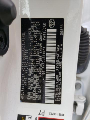 Photo 10 from auction – 2012 TOYOTA CAMRY BASE with VIN 4T1BF1FK7CU531971