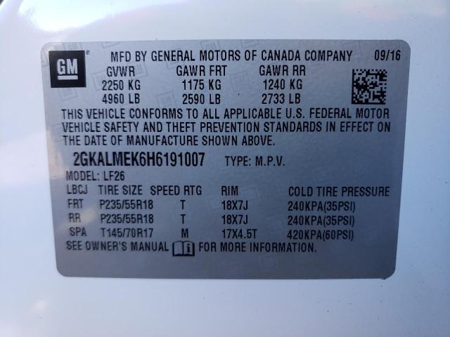 Photo 10 from auction – 2017 GMC TERRAIN SL with VIN 2GKALMEK6H6191007