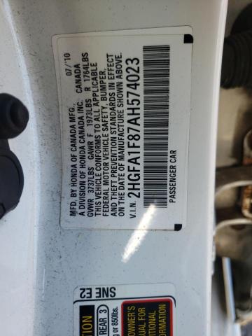Photo 10 from auction – 2010 HONDA CIVIC EX with VIN 2HGFA1F87AH574023