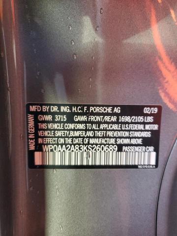Photo 10 from auction – 2019 PORSCHE CAYMAN BAS with VIN WP0AA2A83KS260689