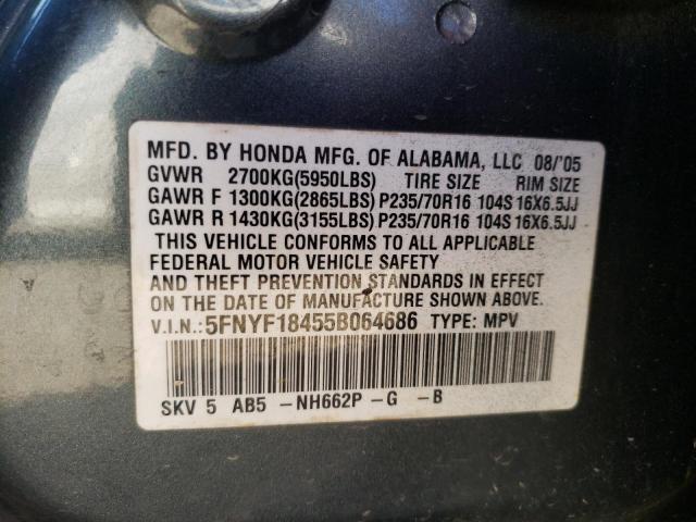 Photo 10 from auction – 2005 HONDA PILOT EX with VIN 5FNYF18455B064686