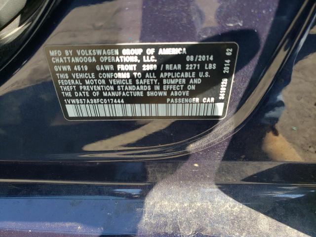 Photo 10 from auction – 2015 VOLKSWAGEN PASSAT SE with VIN 1VWBS7A38FC017444
