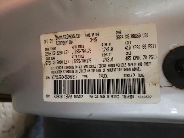 Photo 10 from auction – 2005 DODGE RAM 2500 S with VIN 3D7KS26D45G800317