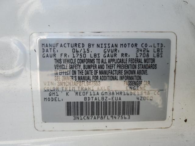 Photo 10 from auction – 2015 NISSAN VERSA S with VIN 3N1CN7AP8FL947563