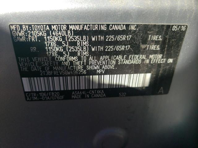 Photo 10 from auction – 2016 TOYOTA RAV4 LE with VIN 2T3BFREV5GW496256