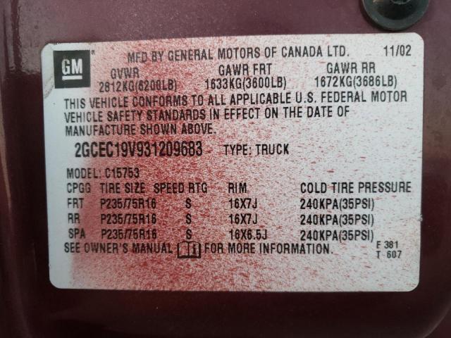 Photo 10 from auction – 2003 CHEVROLET SILVERADO with VIN 2GCEC19V931209683