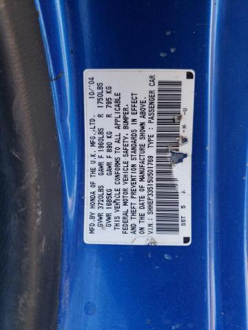 Photo 10 from auction – 2005 HONDA CIVIC SI with VIN SHHEP33515U501769