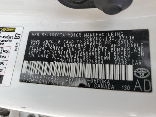 Photo 10 from auction – 2009 TOYOTA COROLLA MA with VIN 2T1KU40E09C024804