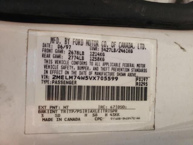 Photo 10 from auction – 1997 MERCURY GRAND MARQ with VIN 2MELM74W5VX705599