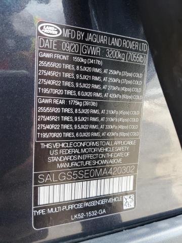 Photo 10 from auction – 2021 LAND ROVER RANGE ROVE with VIN SALGS5SE0MA420302