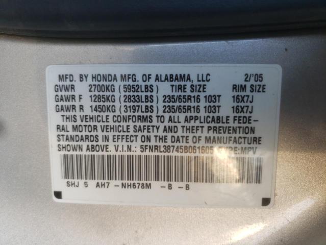 Photo 10 from auction – 2005 HONDA ODYSSEY EX with VIN 5FNRL38745B061605