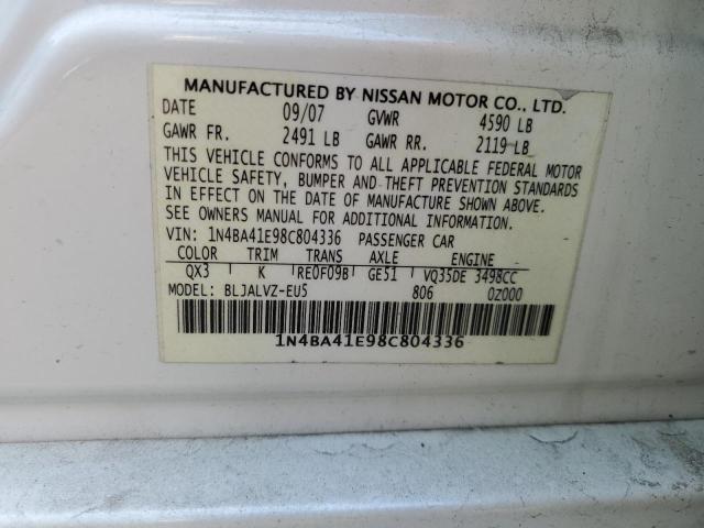 Photo 10 from auction – 2008 NISSAN MAXIMA SE with VIN 1N4BA41E98C804336