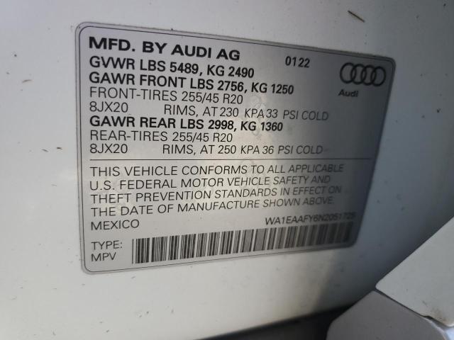 Photo 10 from auction – 2022 AUDI Q5 PREMIUM with VIN WA1EAAFY6N2051725