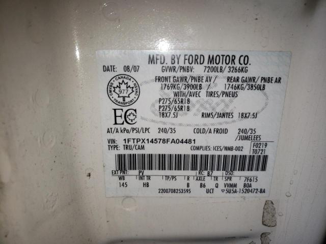 Photo 10 from auction – 2008 FORD F150 with VIN 1FTPX14578FA04481