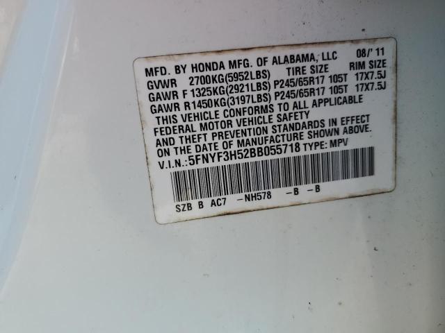 Photo 10 from auction – 2011 HONDA PILOT EXL with VIN 5FNYF3H52BB055718