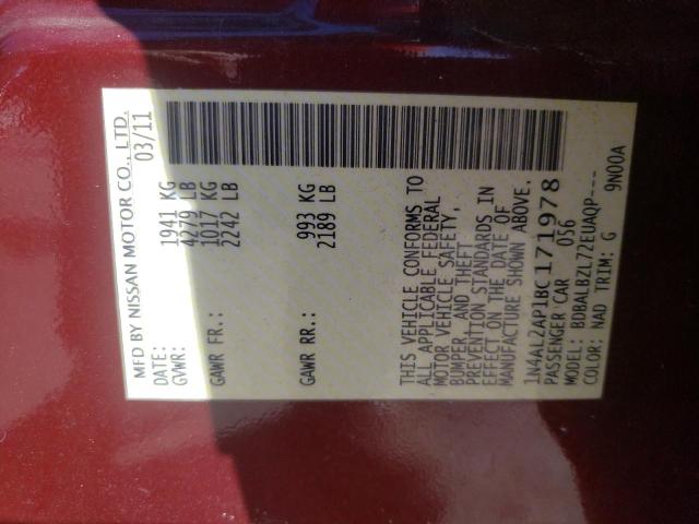 Photo 10 from auction – 2011 NISSAN ALTIMA BAS with VIN 1N4AL2AP1BC171978