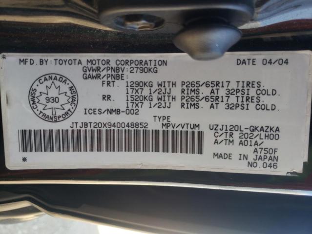 Photo 10 from auction – 2004 LEXUS GX 470 with VIN JTJBT20X940048852