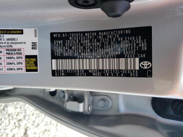 Photo 10 from auction – 2021 TOYOTA COROLLA LE with VIN 5YFEPMAE2MP158371