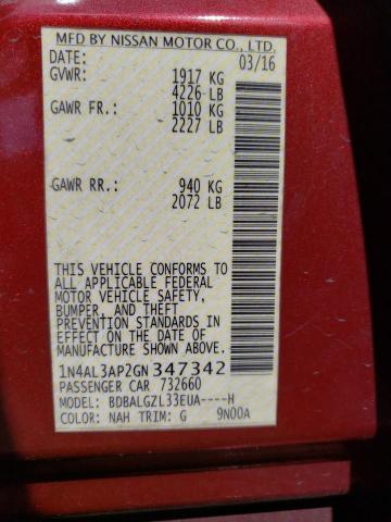 Photo 10 from auction – 2016 NISSAN ALTIMA 2.5 with VIN 1N4AL3AP2GN347342