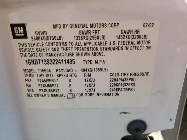Photo 10 from auction – 2002 CHEVROLET TRAILBLAZE with VIN 1GNDT13S322411435