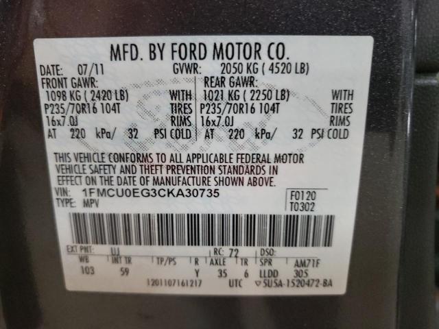 Photo 10 from auction – 2012 FORD ESCAPE LIM with VIN 1FMCU0EG3CKA30735