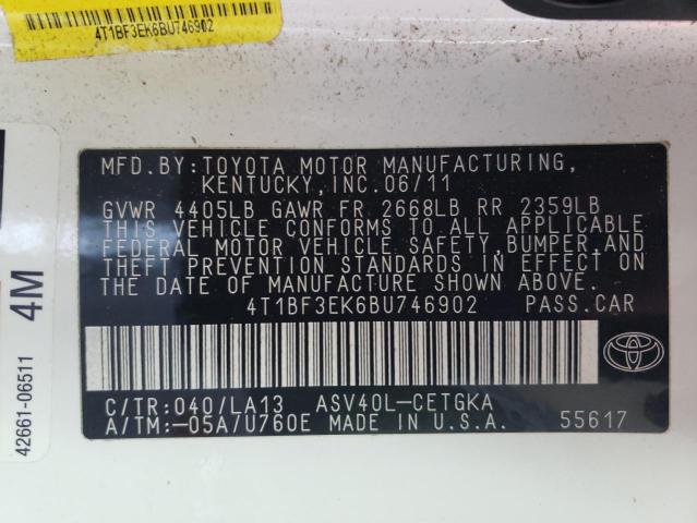 Photo 10 from auction – 2011 TOYOTA CAMRY BASE with VIN 4T1BF3EK6BU746902