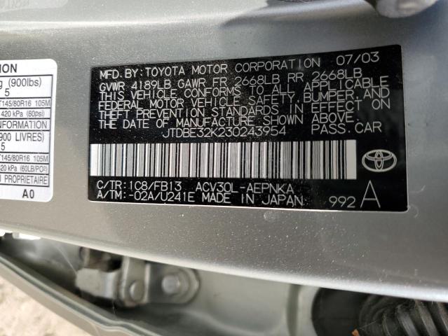 Photo 10 from auction – 2003 TOYOTA CAMRY LE with VIN JTDBE32K230243954