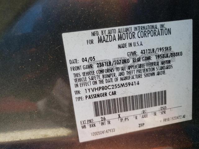 Photo 10 from auction – 2005 MAZDA 6 I with VIN 1YVHP80C255M59414