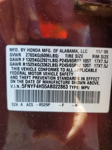 Photo 10 from auction – 2010 HONDA PILOT EXL with VIN 5FNYF4H55AB022863