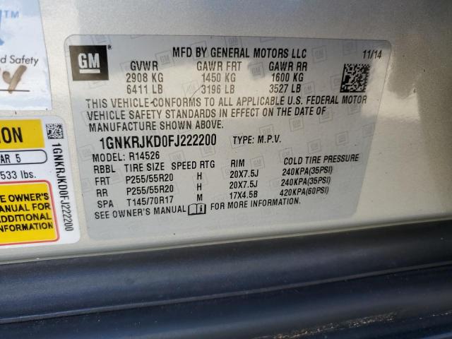 Photo 10 from auction – 2015 CHEVROLET TRAVERSE L with VIN 1GNKRJKD0FJ222200