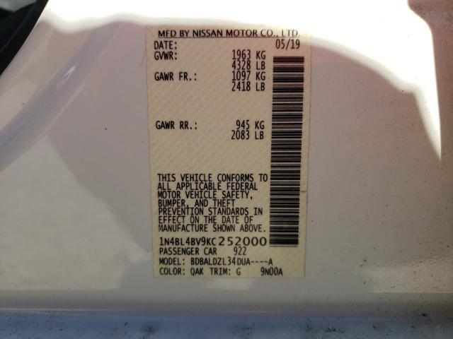Photo 10 from auction – 2019 NISSAN ALTIMA S with VIN 1N4BL4BV9KC252000