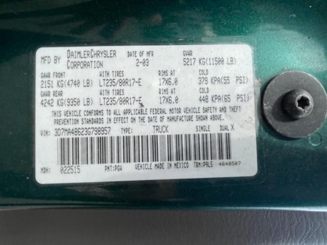 Photo 10 from auction – 2003 DODGE RAM 3500 S with VIN 3D7MA48623G798957
