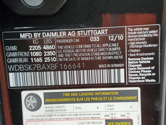 Photo 10 from auction – 2011 MERCEDES-BENZ SL 550 with VIN WDBSK7BAXBF166641