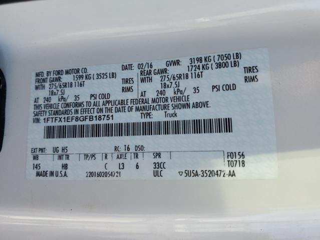 Photo 10 from auction – 2016 FORD F150 SUPER with VIN 1FTFX1EF8GFB18751