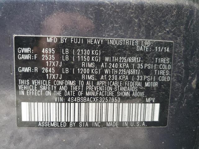 Photo 10 from auction – 2015 SUBARU OUTBACK 2. with VIN 4S4BSBACXF3257953