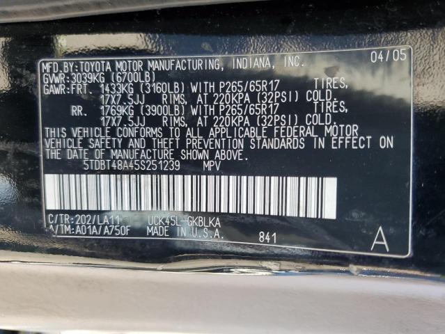 Photo 10 from auction – 2005 TOYOTA SEQUOIA LI with VIN 5TDBT48A45S251239
