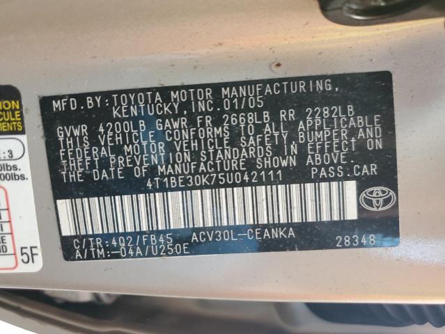 Photo 10 from auction – 2005 TOYOTA CAMRY LE with VIN 4T1BE30K75U042111