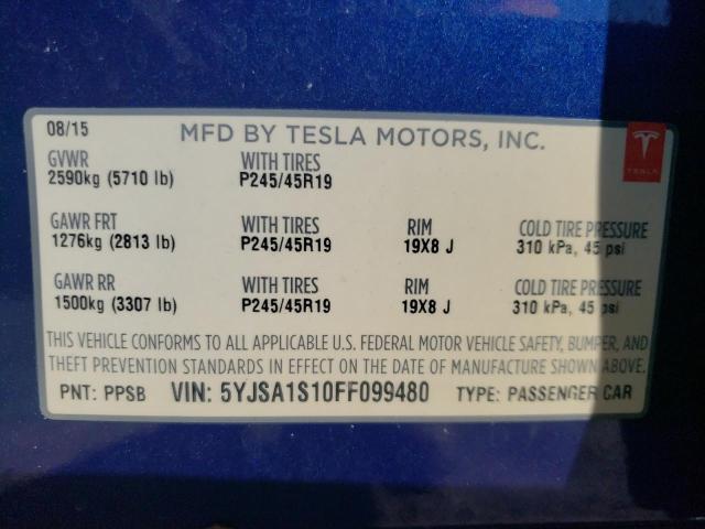Photo 10 from auction – 2015 TESLA MODEL S 70 with VIN 5YJSA1S10FF099480