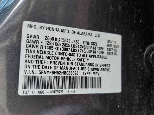 Photo 10 from auction – 2017 HONDA PILOT EXL with VIN 5FNYF6H52HB036693
