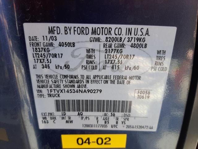 Photo 10 from auction – 2004 FORD F150 with VIN 1FTVX14534NA90279