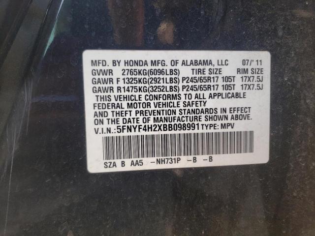Photo 10 from auction – 2011 HONDA PILOT LX with VIN 5FNYF4H2XBB098991