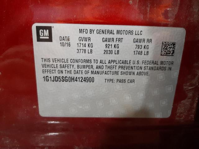 Photo 10 from auction – 2017 CHEVROLET SONIC LT with VIN 1G1JD5SG0H4124900